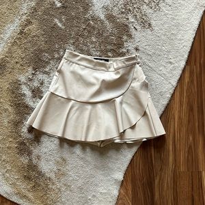 Faux Leather Beige Skirt with Shorts Underneath - Skort